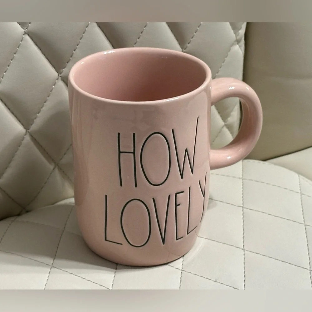 RAE DUNN How Lovely pink ceramic coffee mug with flower
